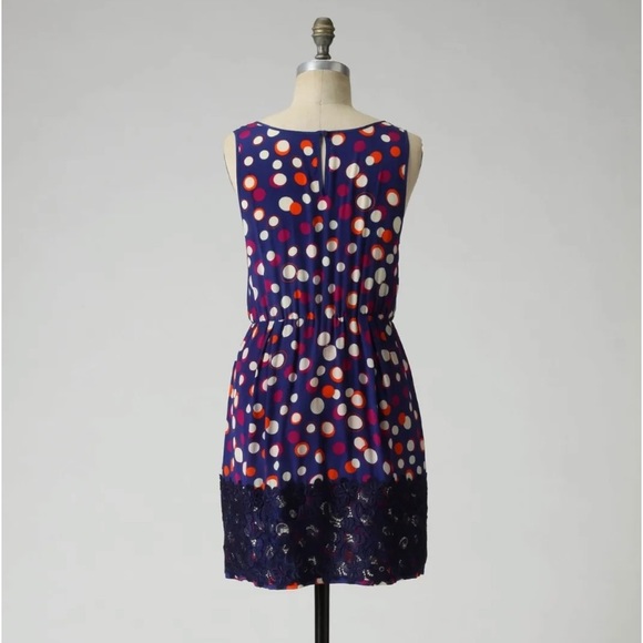 Moulinette Soeurs Silk Navy Polka Dot Ruffle Crochet Lace Dress - Picture 4 of 12